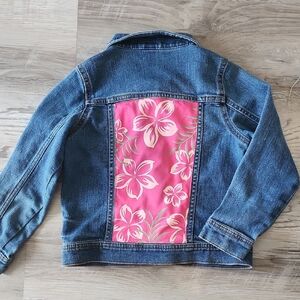 Kids Denim Jacket with Pink Floral Panel